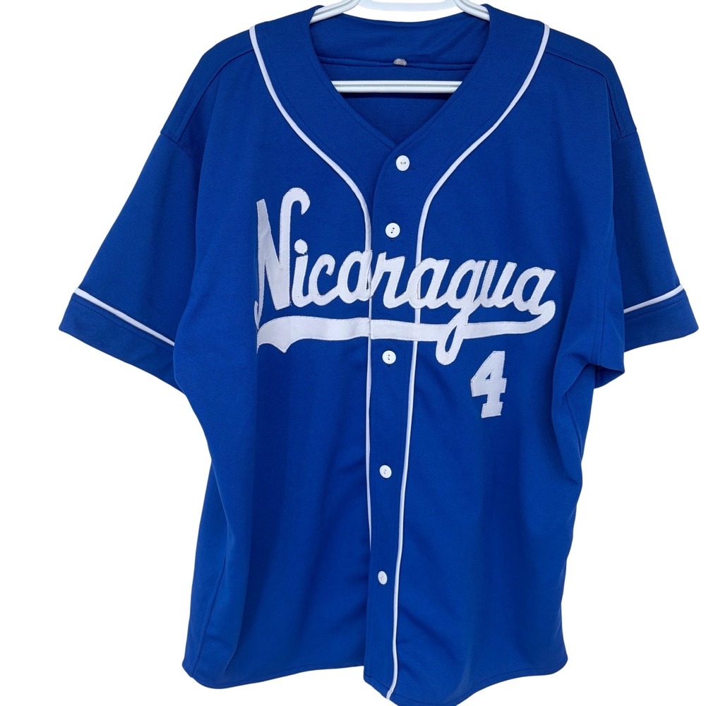 Vintage Nicaragua Baseball Jersey Blue Stitched Mens XL #4‎